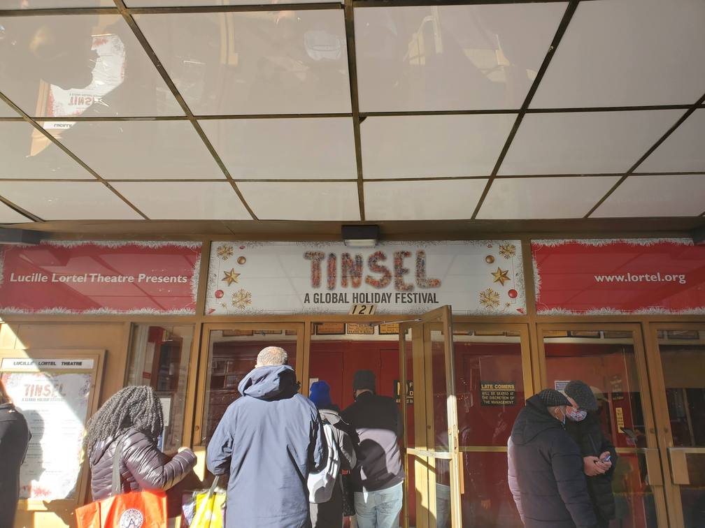 Photo of Tinsel signage at Lucille Lortel Theatre
